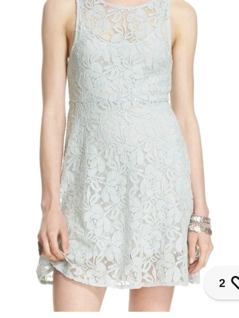 Free People Pale Blue Floral Lace Sleeveless Mini Dress Size L